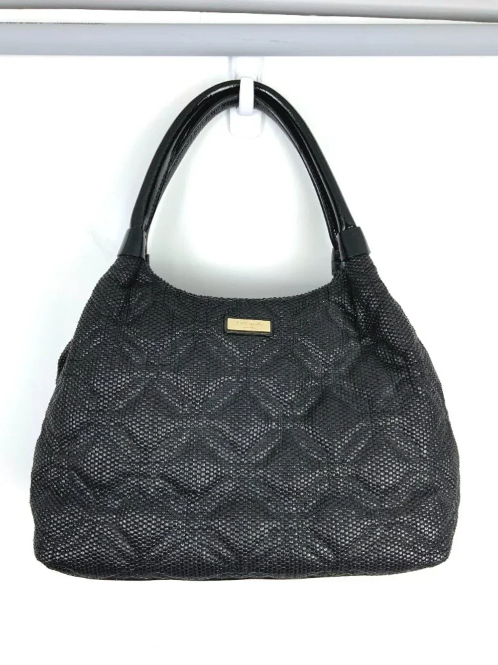 Kate Spade New York Black Quilted Woven Straw Satchel Hand Bag